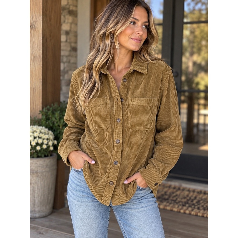 LL Bean Womens Small Petite Brown Corduroy Button Down Shirt
Long Sleeve Jacket